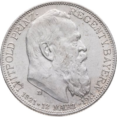 купить Германская Империя, Бавария 2 марки (mark) 1911 "90 лет со дня рождения Луитпольда Баварского"