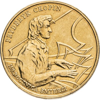 купить Польша 2 злотых 1999 "150 лет со дня смерти Фредерика Шопена"