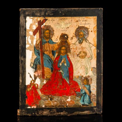 купить Икона "Коронование Пресвятой Богородицы" [Редкий сюжет], дерево, темпера, Российская империя, 1800-1850 гг.