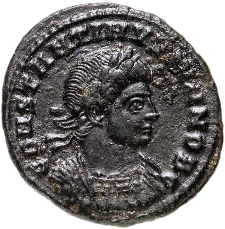 купить Римская Империя, Константин II, 317-340 гг, Нуммий (реверс: два война держат копье и опираются на щит, 2 штандарта)