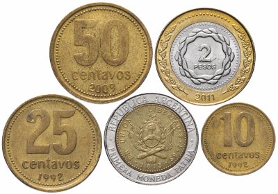 купить Аргентина набор 10, 25, 50 сентаво и 1, 2 песо 1992-2016
