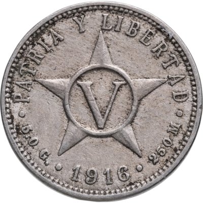 купить Куба 5 сентаво (centavos) 1916