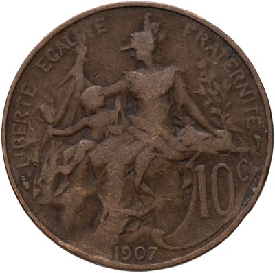 купить Франция 10 сантимов (centimes) 1907