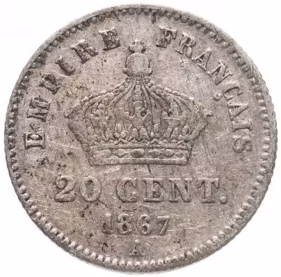купить Франция 20 сантимов (centimes) 1867