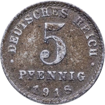 купить Германия 5 пфеннигов (pfennig) 1918 A знак монетного двора: "A" - Берлин