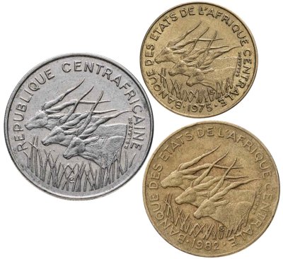 купить Центральная Африка (BEAC) набор 5, 10 и 100 франков 1975-1982