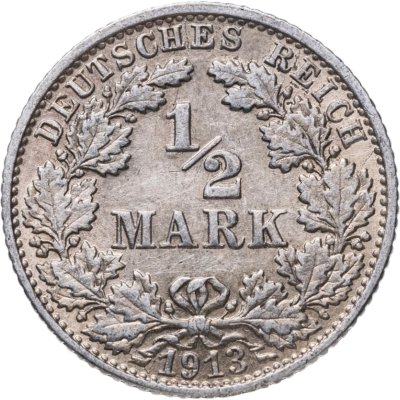купить Германия 1/2 марки (mark) 1913 Знак монетного двора: "F" - Штутгарт