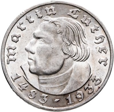 купить Германия, Третий рейх 2 рейхсмарки (reichsmark) 1933 "450 лет со дня рождения Мартина Лютера"