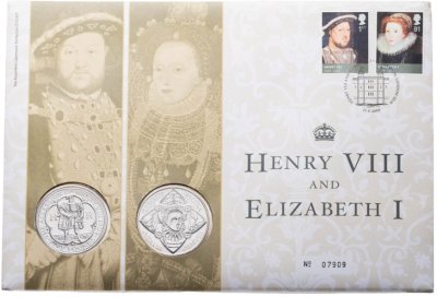 купить Набор монет Великобритании 5 фунтов 2008 «450-летие со дня восхождения королевы Елизаветы I» и 5 фунтов 2009 "500 лет со дня восхождения Генриха VIII"