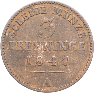 купить Германия, Пруссия 3 пфеннига 1847