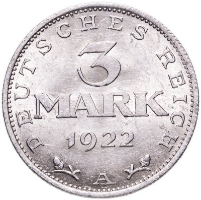 купить Германия 3 марки (mark) 1922, случайный знак монетного двора