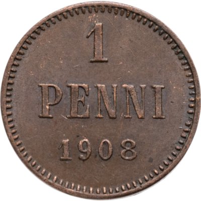 купить 1 пенни (penny) 1908, монета для Финляндии