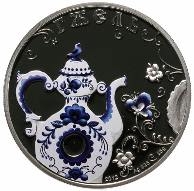 Купить Острова Кука 5 долларов 2012 "Русские народные промыслы - Гжель" в футляре, с сертификатом