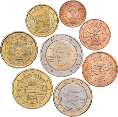 купить Австрия, набор из 8 разменных монет евро 2002-2009 гг.