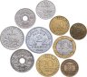Купить Франция набор из 10 монет 5, 10, 20, 25, 50 сантимов, 1/2, 1, 2, 10  франков 1923-1989