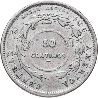 купить Коста-Рика 50 сентимо (centimos) 1923, надчекан на 25 сентаво 1893