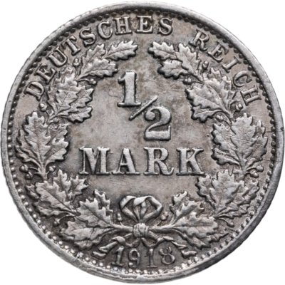 купить Германия 1/2 марки (mark) 1918 F знак монетного двора: "F" - Штутгарт