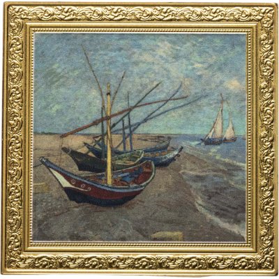 купить Ниуэ 1 доллар 2023 "Винсент ван Гог - Рыболовные лодки на берегу Сент-Мари Корабль" в футляре с сертификатом