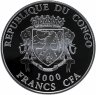 Купить Республика Конго 1000 франков 2015 Proof "Восточный гороскоп - Год козы - клевер на удачу" в футляре с сертификатом