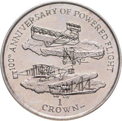 купить Остров Мэн 1 крона (crown) 2003 "100 лет со дня полёта моторного самолёта /4 самолёта/"