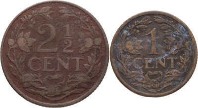 купить Нидерланды набор 1 и 2,5 цента 1913-1914 (2 штуки)