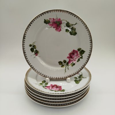 купить Набор из 6 десертных тарелок с растительным декором, фарфор, деколь, золочение, Wloclawek (Влоцлавская фаянсовая фабрика), Польша, 1956-1990 гг.