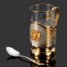 Купить Подстаканник "Герб Российской Федерации" с ложкой и стаканом в подарочной коробке, латунь, стекло, золочение, Златоуст, Российская Федерация, 2025 г.