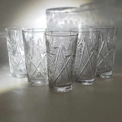 купить Набор из 5-ти стаканов с геометрическим декором, хрусталь, алмазная грань, СССР, 1970-1990 гг.