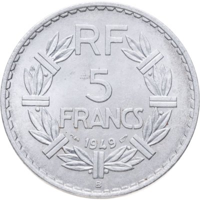 купить Франция 5 франков (francs) 1949 B знак монетного двора: "B" - Бомон-ле-Роже