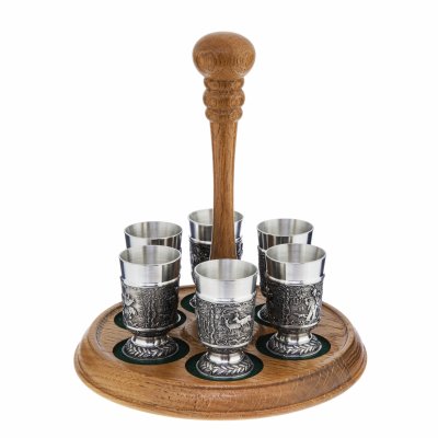 Купить Набор стопок "Охота" на подставке, олово, дерево, фирма “Artina SKS”, Германия, 2000-2010 гг.