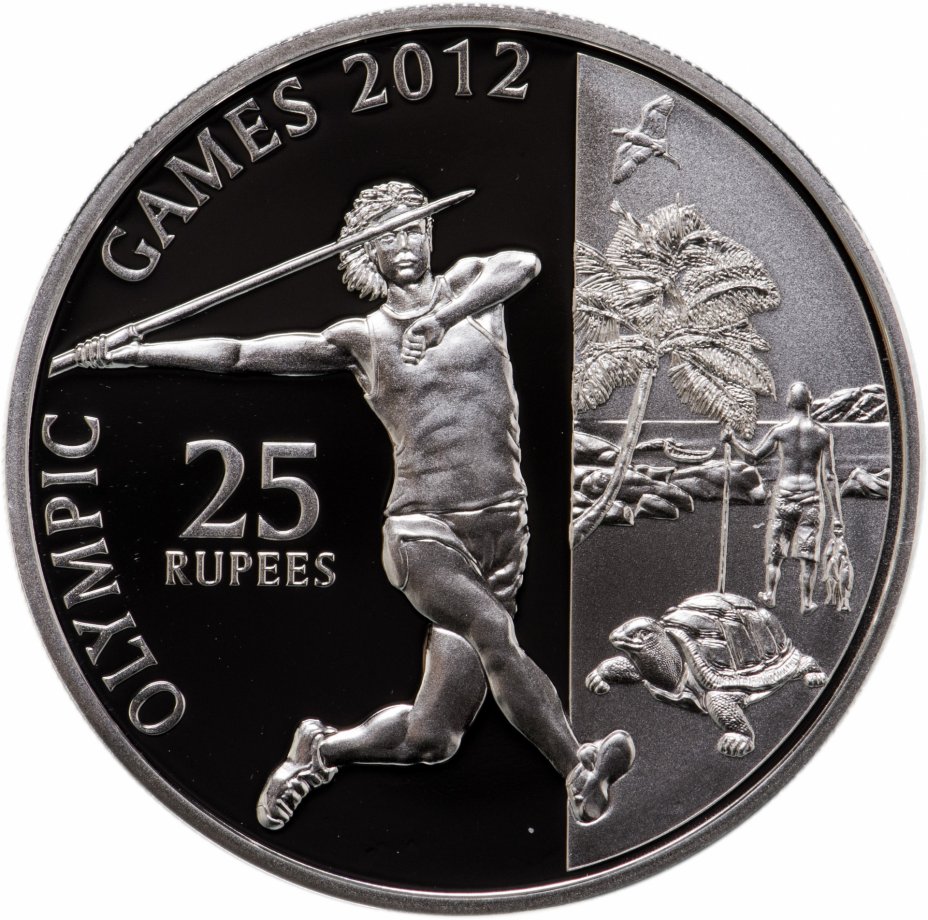 купить Сейшелы 25 рупий (rupees) 2011 Олимпийские игры 2012, метание копья, в футляре с сертификатом