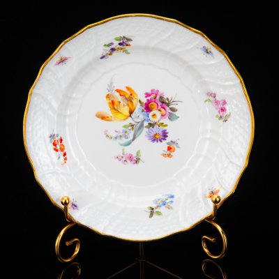 купить Тарелка десертная (пирожковая) "Мейсенский букет", фарфор, роспись, золочение, Meissen (Мейсенский фарфор), Германия, 1910-1940 гг.