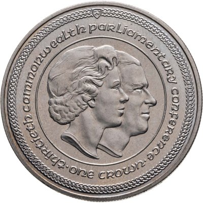 купить Остров Мэн 1 крона 1984 "3 -я конференция парламентариев стран Содружества - 2 портрета"