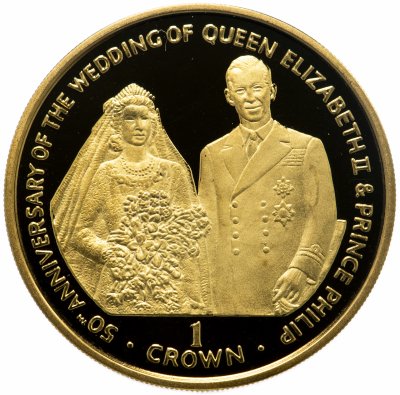 купить Остров Мэн 1 крона (crown) 1997 "50 лет свадьбы Королевы Елизветы II и принца Филиппа"
