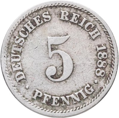 купить Германия 5 пфеннигов (pfennig) 1888 A знак монетного двора: "A" - Берлин