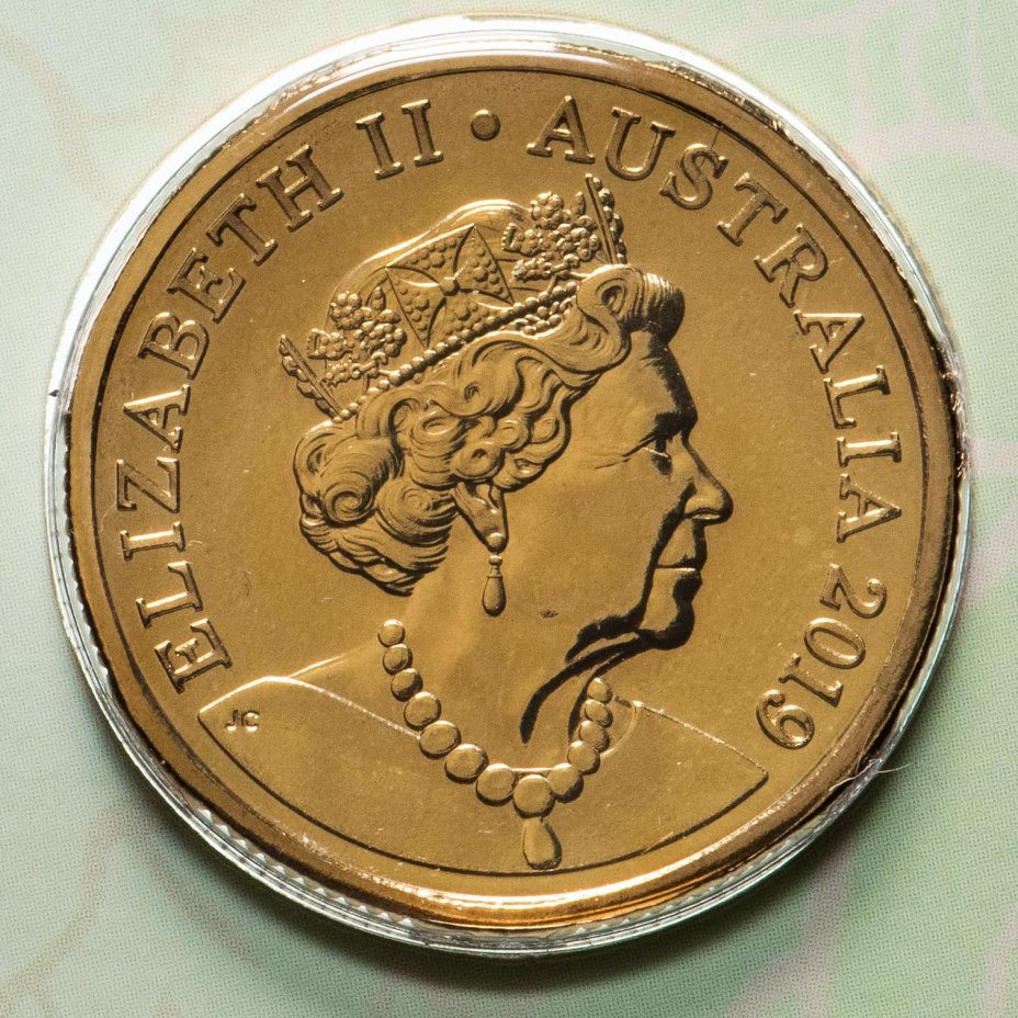 купить Австралия 1 доллар 2019 "Шестой портрет Елизаветы II с монет 1998-2019", в конверте с маркой