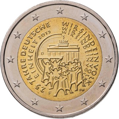 купить Германия 2 евро (euro) 2015 F 25 лет объединению Германии