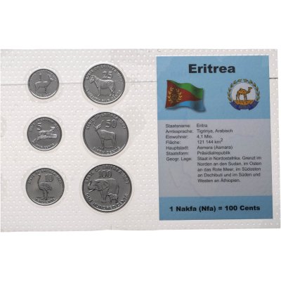 купить Эритрея набор 1, 5, 10, 25, 50, 100 центов 1997 «Фауна Эритреи - газель, леопард, страус, зебра, антилопа, слон» из 6 монет