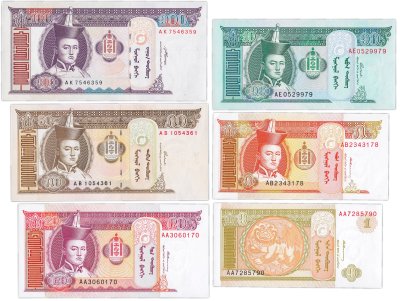 купить Монголия набор из 6 банкнот 1, 5, 10, 20, 50, 100 тугриков 2000-2008