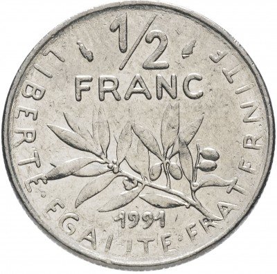 купить Франция 1/2 франка 1991