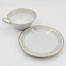 Купить Пара чайная, украшенная минималистичным декором, фарфор, деколь, золочение, Weimar Porzellan (Веймарский фарфор), ГДР, 1950-1970 гг.