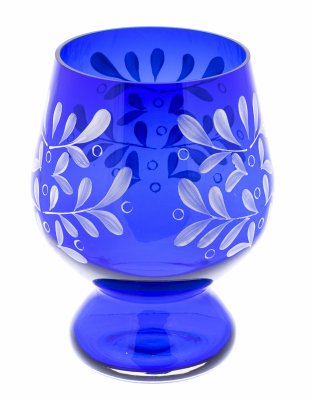 купить Ваза для цветов с растительным декором, кобальтовое стекло, роспись, СССР, 1970-1990 гг.