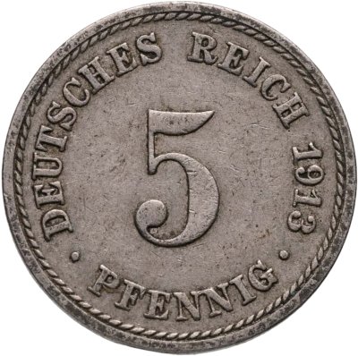 купить Германия 5 пфеннигов (pfennig) 1913, знак монетного двора: "A"
