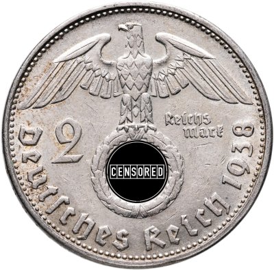 купить Германия 2 рейхсмарки (reichsmark) "Гинденбург" 1939 Третий рейх, знак монетного двора "В" - Вена
