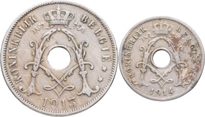 купить Бельгия набор 5 и 25 сантимов 1913-1914 на голландском языке (Belgiё)