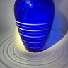 Купить Ваза кобальтового оттенка, украшенная полосатым декором, цветное стекло, Восточная Европа, 1960-1980 гг.