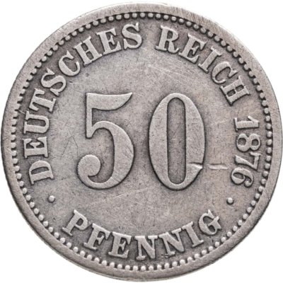 купить Германия 50 пфеннигов (pfennig) 1876, знак монетного двора: "A" - Берлин