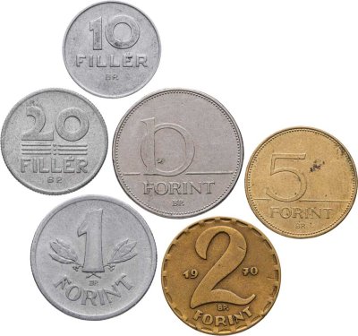 купить Венгрия набор из 6 монет 10, 20 филеров (filler) и 1, 2, 5, 10 форинтов (forint) 1949-2004