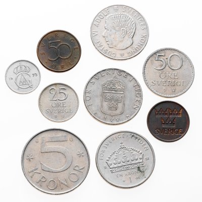 купить Швеция набор из 9 монет 5, 10, 25, 50 эре (ore) , 1, 5 крон 1968-2008