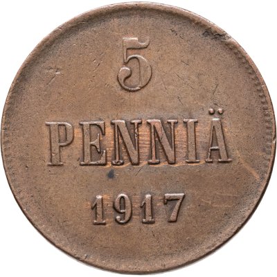купить 5 пенни (pennia) 1917 с гербовым орлом, Российская Финляндия